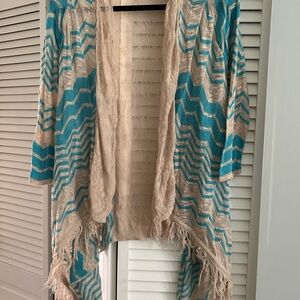 Maurices Turquoise and Cream Open-Knit Cardigan